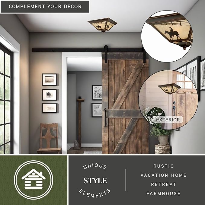 VAXCEL Trail Bronze Rustic Horse Cowboy Square Outdoor Flush Mount Ceiling Light