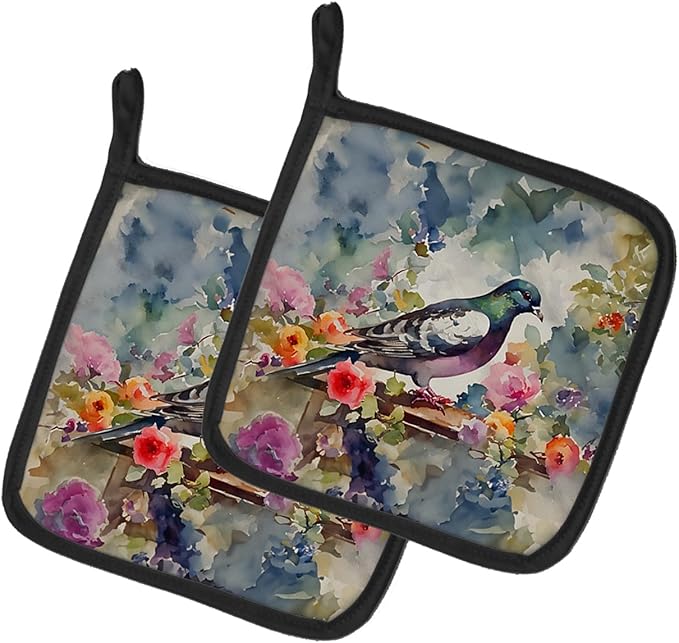 Caroline's Treasures Pigeon Pair of Pot Holders Kitchen Heat Resistant Pot Holders Sets Oven Hot Pads for Cooking Baking BBQ, 7 1/2 x 7 1/2