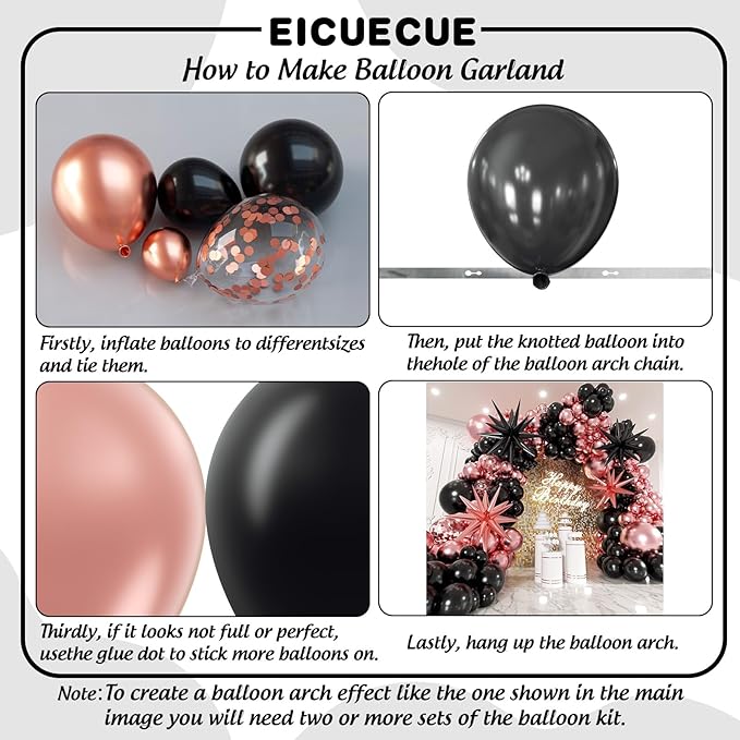 Rose Gold and Black Balloons Garland Arch Kit with Stars 200Pcs - 5 10 12 18 22 inch Balloon and Confetti Latex Balloons for Graduation Birthday Anniversary Wedding New Year Party Decorations