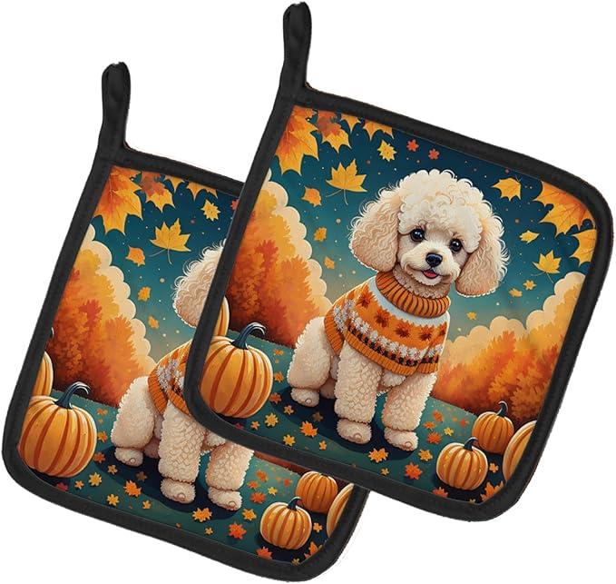 Caroline's Treasures DAC1063PTHD Poodle Fall Pair of Pot Holders Kitchen Heat Resistant Pot Holders Sets Oven Hot Pads for Cooking Baking BBQ, 7 1/2 x 7 1/2