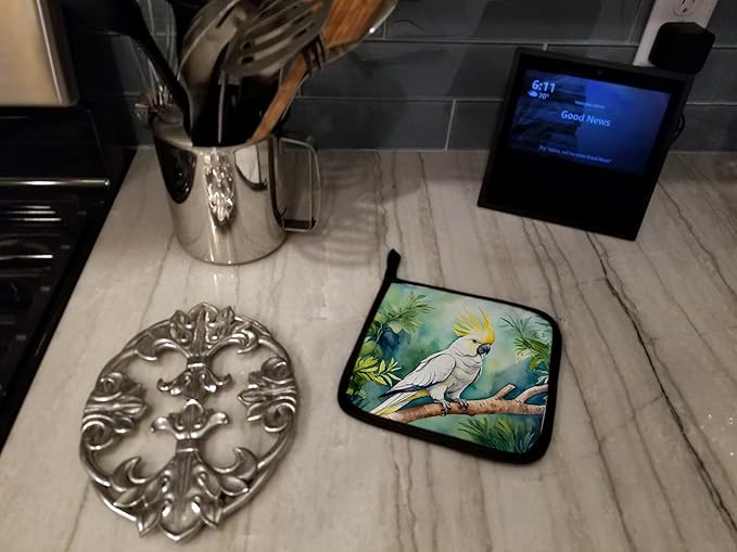 Caroline's Treasures Sulphurcrested Cockatoo Pair of Pot Holders Kitchen Heat Resistant Pot Holders Sets Oven Hot Pads for Cooking Baking BBQ, 7 1/2 x 7 1/2