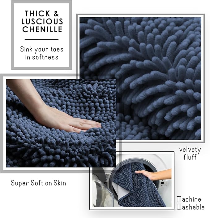 Clara Clark Navy Blue Shower Curtain Set with Rugs - Bathroom Sets with Shower Curtain and Rugs, Fabric Shower Curtains and 2 Bath Mats, Modern Bathroom Shower and Curtain Sets for Tub Or Stall