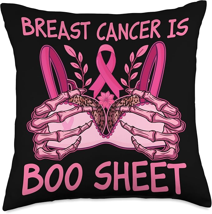 Breast Cancer ist Boo Sheet Halloween Wife Women Pink Throw Pillow, 18x18, Multicolor