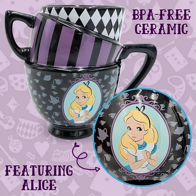 Silver Buffalo Disney Alice in Wonderland Stacked Teacup 3D Sculpted Ceramic Coffee Mug, 20 Ounces