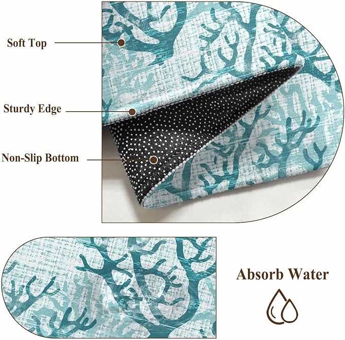 Area Rug 4x6ft, Coastal Sea Coral Retro Linen Washable Rugs for Living Room Bedroom, Underwater Ocean Life Soft Non-Slip Area Rugs Rectangle Floor Carpet for Dining Room
