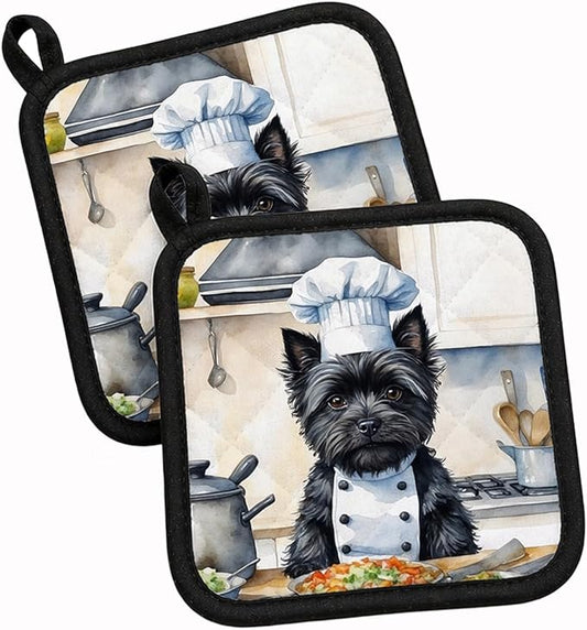 Caroline's Treasures Cairn Terrier The Chef Pair of Pot Holders Kitchen Heat Resistant Pot Holders Sets Oven Hot Pads for Cooking Baking BBQ, 7 1/2 x 7 1/2