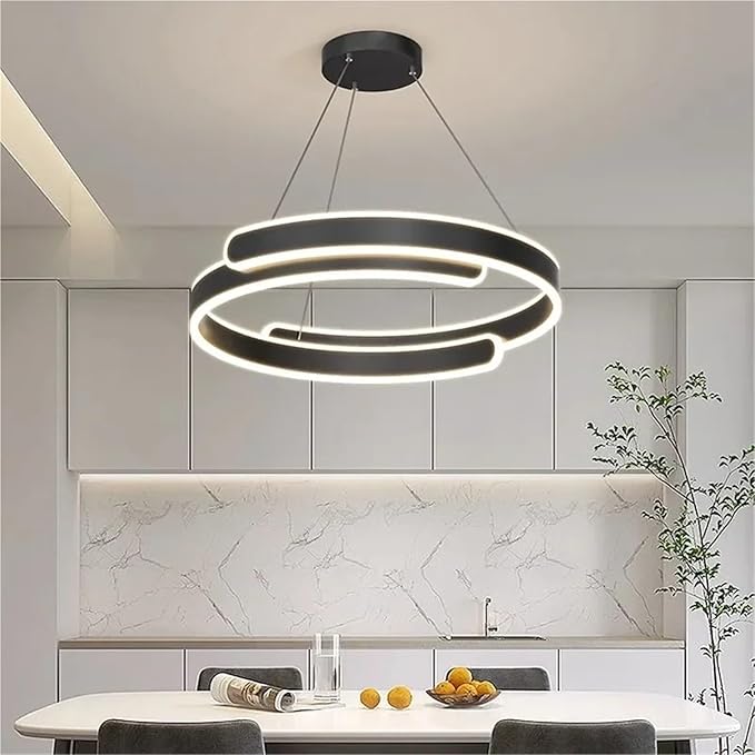 Nordic Double Layer C Aluminium Led Pendant Light for Table Dining Room Bedroom Office Decor Hanging Light Fixture,Full of Fashion(Black D40cm)