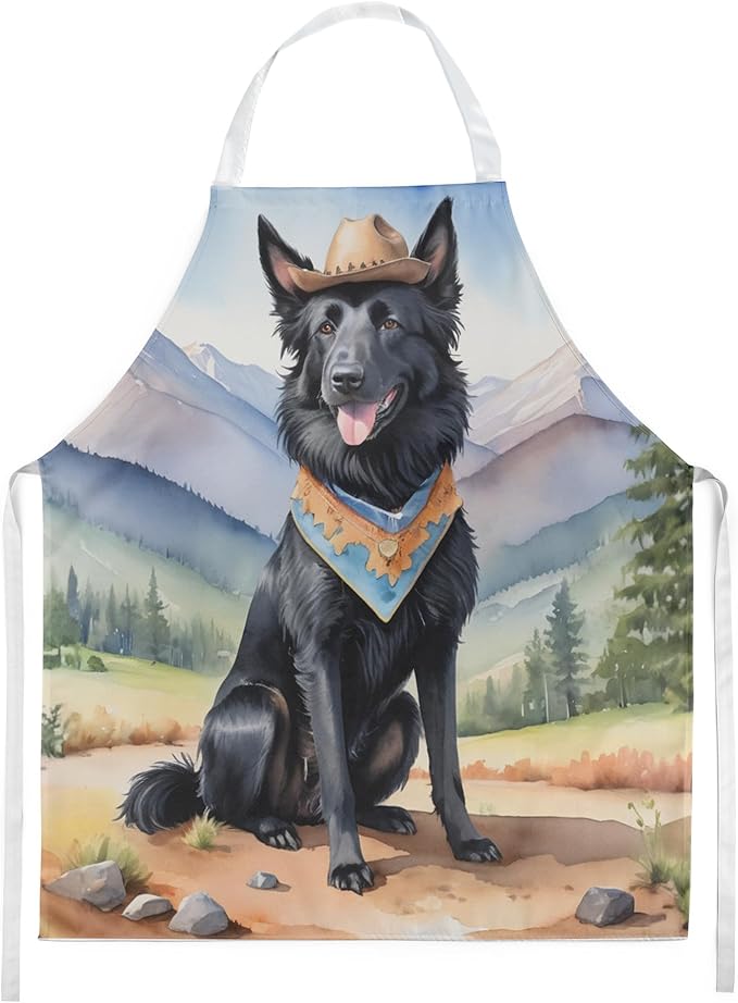 Caroline's Treasures Belgian Sheepdog Cowboy Welcome Apron Cooking Kitchen Server Baking Crafts Gardening for Adult Women Men, Unisex, Large, Multicolor