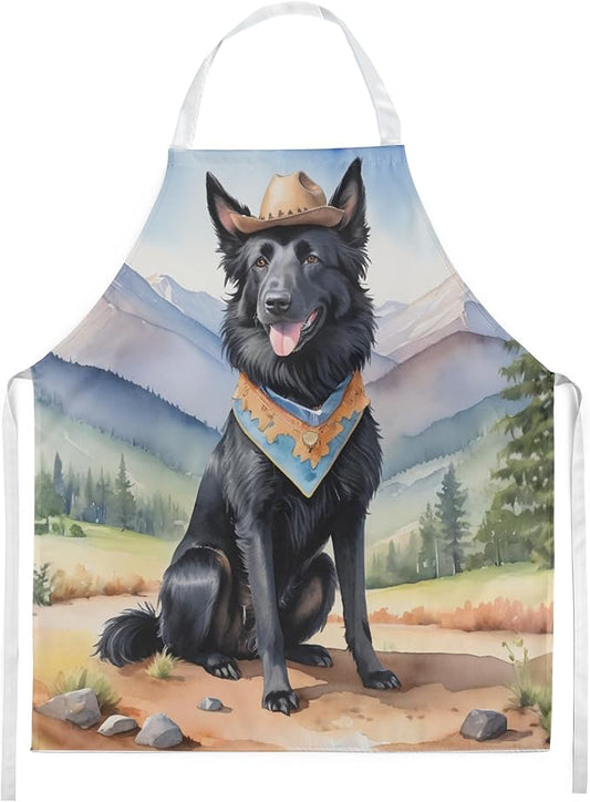 Caroline's Treasures Belgian Sheepdog Cowboy Welcome Apron Cooking Kitchen Server Baking Crafts Gardening for Adult Women Men, Unisex, Large, Multicolor