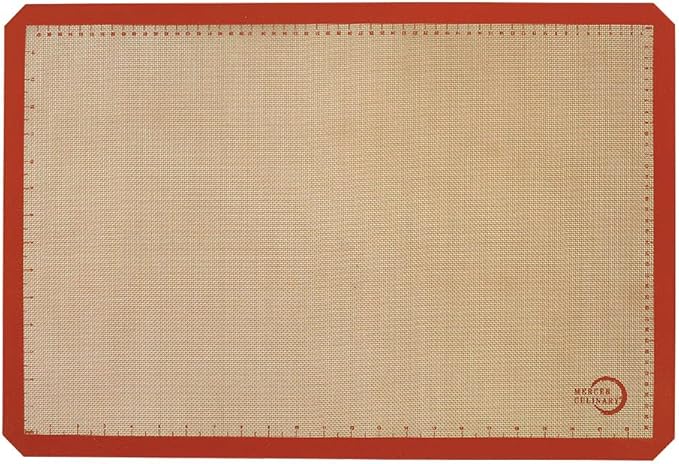 Mercer Culinary Silicone Bake Mat, Full Size, 16.5-Inch x 24.5-Inch, Orange border