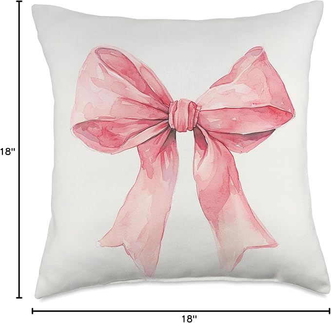 Girly || Watercolour Bow || Coquette || Aesthetic Pink Bow Throw Pillow