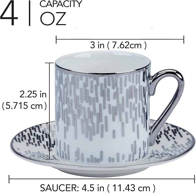 Certified International Matrix Silver 4 oz. Espresso Cup & Saucer,Set of 6