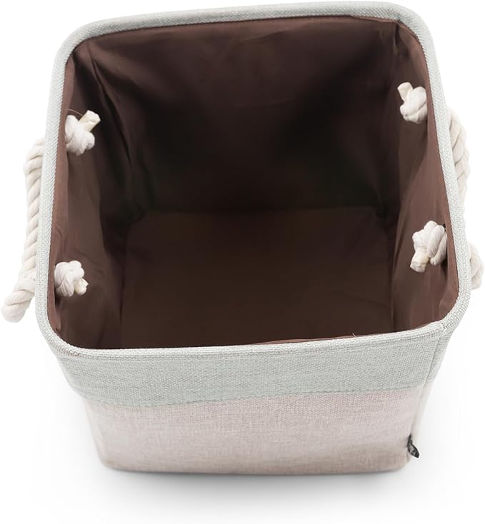 HYGGE + Linen Storage Bin Basket 12" x 12" x 10" Durable fabric & lightweight design. Great for storing toys, books, linens, games, clothing, baby products & more! (2 PACK, SAGE/WHITE)