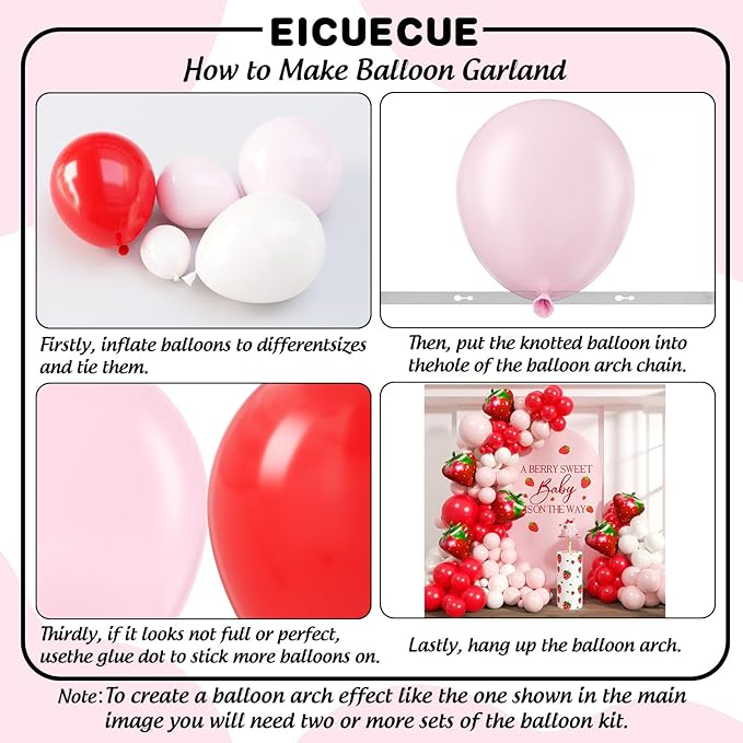 Strawberry Balloons Garland Arch Kit - 153Pcs Different Size Red and Pink Balloons for Girls Sweet One Berry First Birthday Baby Shower Valentine's Day Strawberry Party Decorations