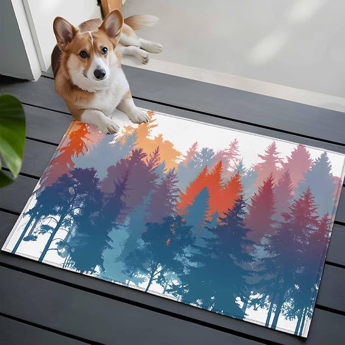 Area Rug 2x3ft, Abstract Trees Forest Silhouette Washable Rugs for Living Room Bedroom, Natural Scene Plants Soft Non-Slip Area Rugs Rectangle Floor Carpet for Dining Room