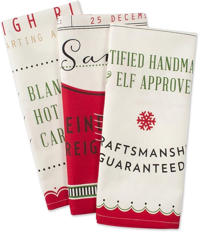 DII Christmas Fun Collection Printed Dishtowel Set, 18x28, North Pole, 3 Piece