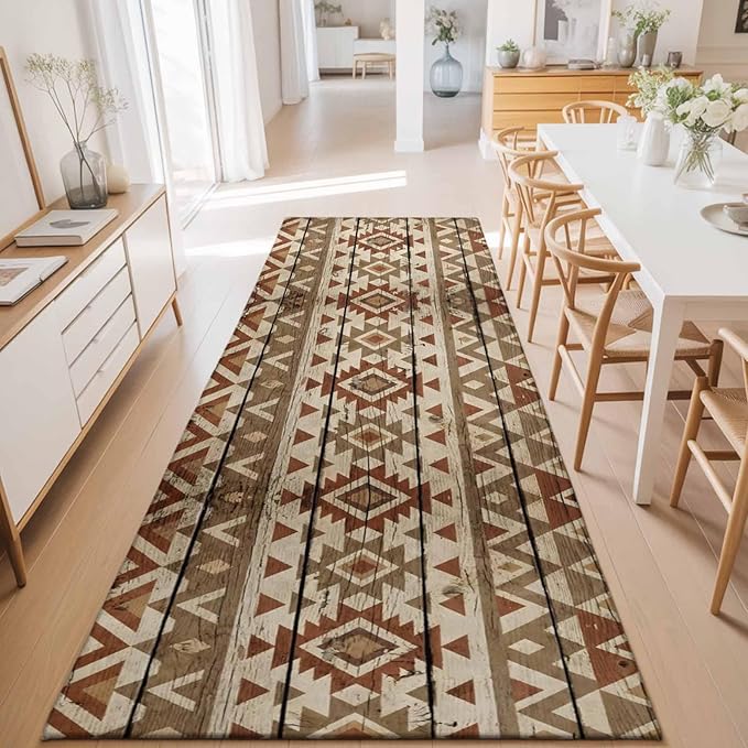 Runner Rug for Bedroom Hallway, Rustic Aztec Style Pattern Kitchen Runner Rugs Area Rug 2x6ft, Southwestern Geometric Art Washable Soft Floor Carpet for Entryway Stair