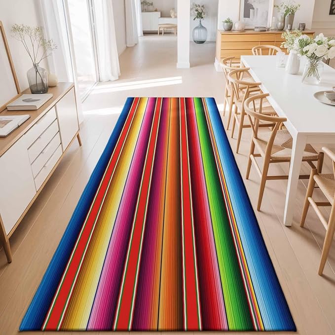 Runner Rug for Bedroom Hallway, Mexican Stripes Vintage Ethnic Kitchen Runner Rugs Area Rug 2x6ft, Native American Stripe Washable Soft Floor Carpet for Entryway Stair
