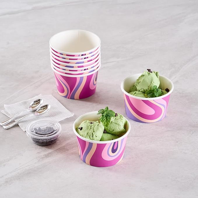 Coppetta 8 Ounce Dessert Cups, 50 Greaseproof Ice Cream Cups - Lids Sold Separately, For Hot And Cold Foods, Midnight Groove Paper Yogurt Bowls, Disposable, Sturdy - Restaurantware
