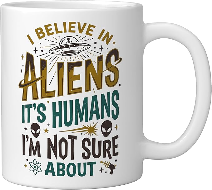 Alien Believer UFO Extraterrestrial Space Lover Ceramic Mug, White