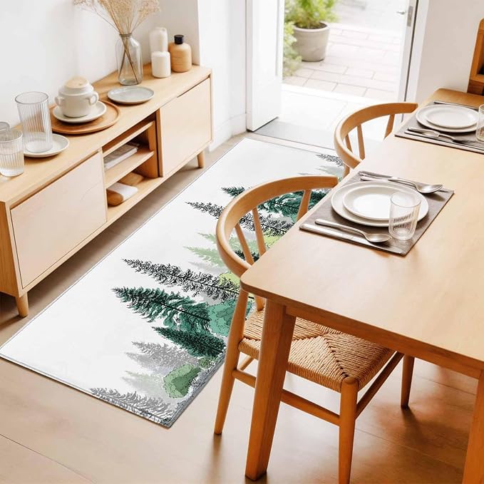 Runner Rug for Bedroom Hallway, Minimalist Pine Tree Kitchen Runner Rugs Area Rug 2x6ft, Farmhouse Watercolor Plants Washable Soft Floor Carpet for Entryway Stair