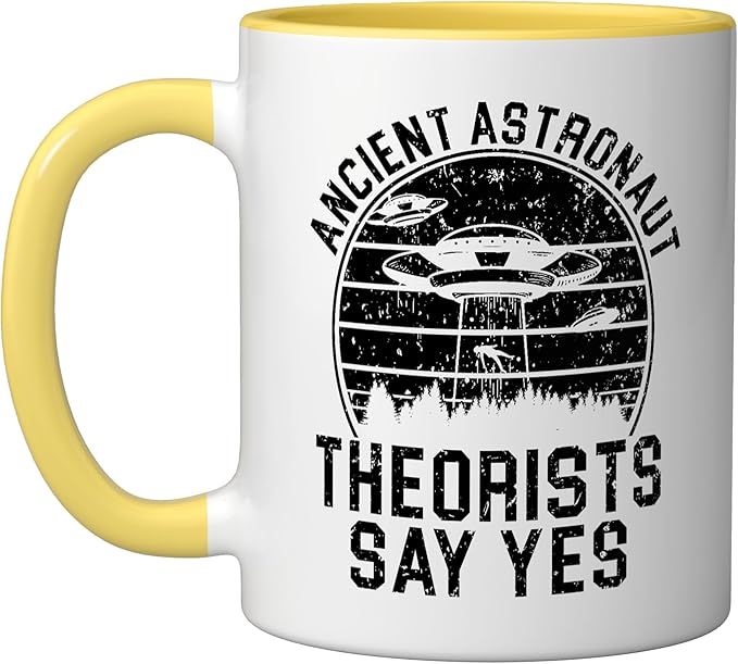 Ancient Astronaut Theorist Say Yes Alien UFO Believer Ceramic Mug, Yellow/White