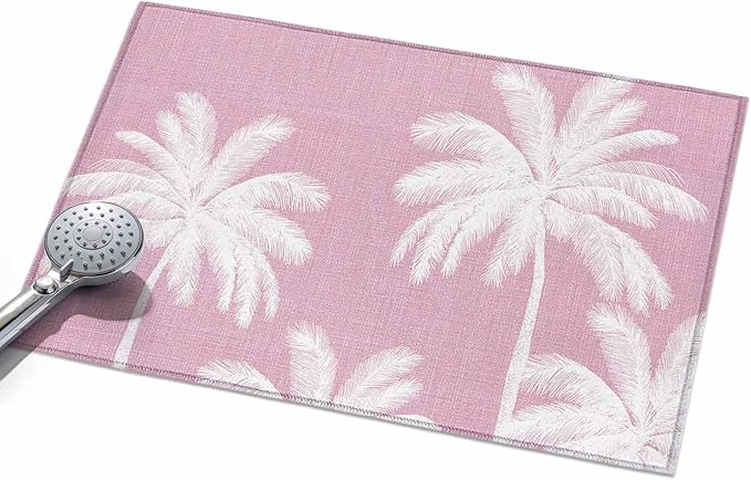 Area Rug 2x3ft, Boho Pink Palm Trees Vintage Washable Rugs for Living Room Bedroom, Summer Tropical Leaves Soft Non-Slip Area Rugs Rectangle Floor Carpet for Dining Room