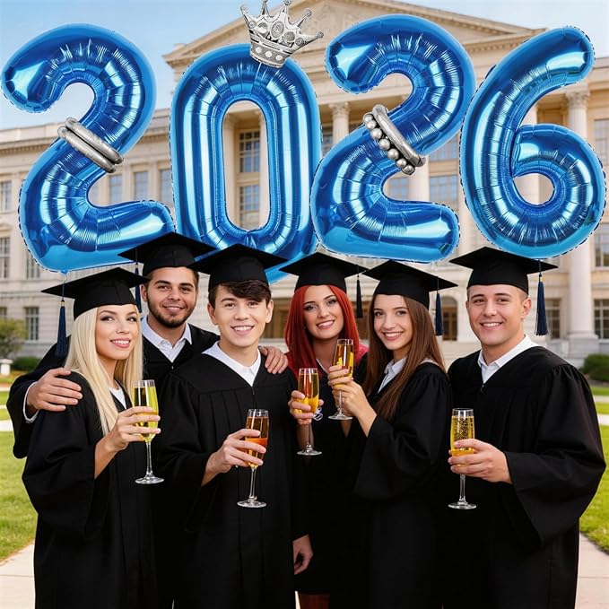 2026 Balloons Blue,40 Inch 2026 Number Balloons with Foil Crown Balloons for Happy New Year Decorations New Years Eve 2026 Graduation Decorations Class of 2026 Party Supplies
