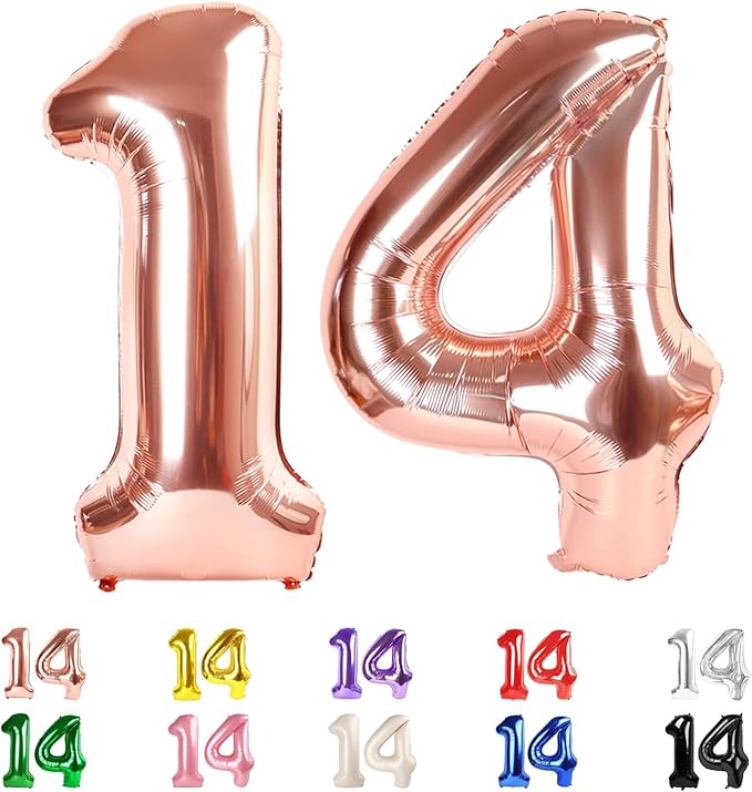 14 Balloon Numbers, Happy 14th Birthday Decorations for Girls Boys, 40 In 41st Rose Gold Balloons for Engagement, Wedding, Celebration Party, Graduations, Photo Shoot