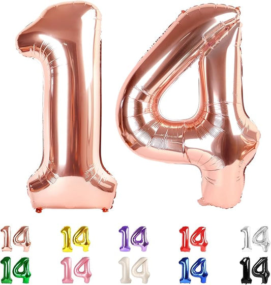 14 Balloon Numbers, Happy 14th Birthday Decorations for Girls Boys, 40 In 41st Rose Gold Balloons for Engagement, Wedding, Celebration Party, Graduations, Photo Shoot