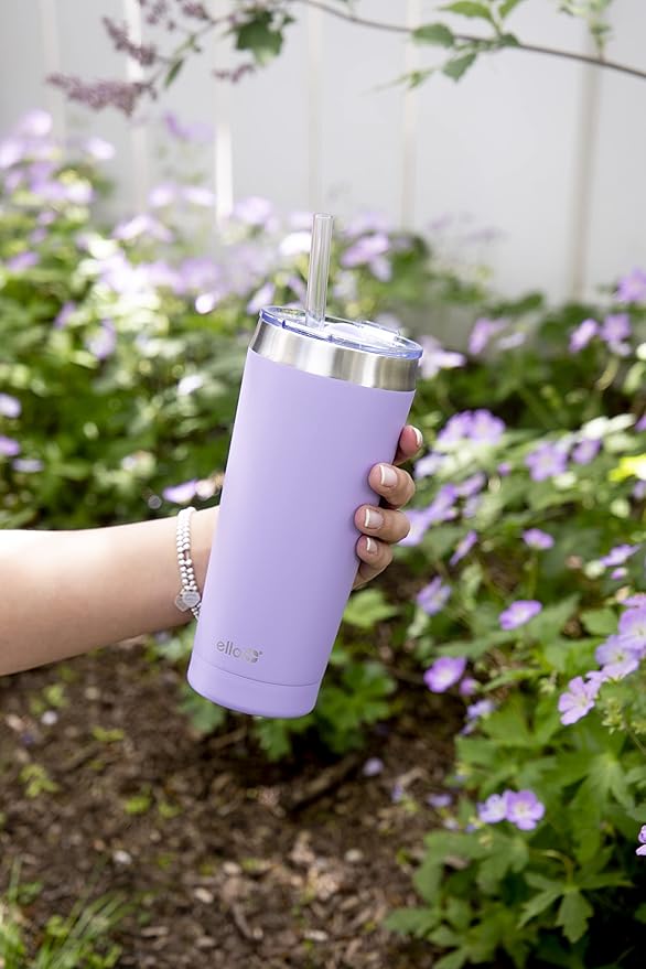 Ello Beacon Vacuum Insulated Stainless Steel Tumbler with Slider Lid and Optional Straw, 24 oz, Lavender (Pack of 6)