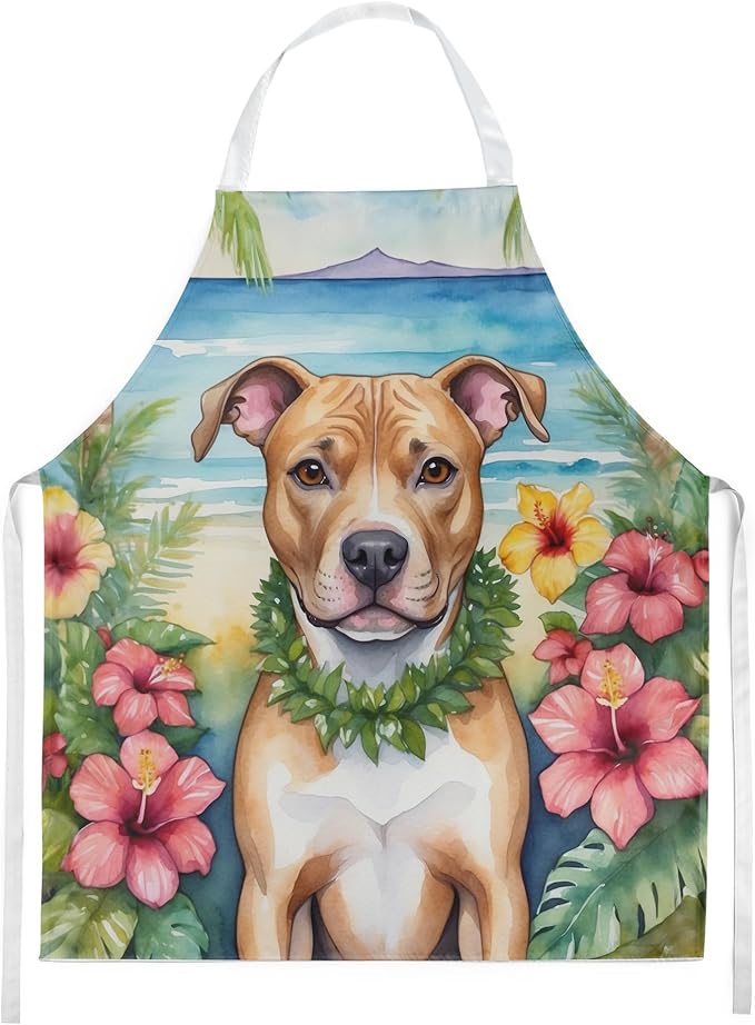 Caroline's Treasures Pit Bull Terrier Luau Apron Cooking Kitchen Server Baking Crafts Gardening for Adult Women Men, Unisex, Large, Multicolor