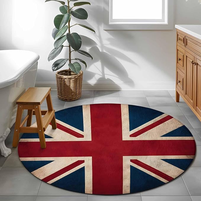 Washable Round Area Rug Vintage Union Jack Flag Circle Rugs Floor Carpet for Living Room Bedroom, Reerto Flags of The United Kingdom Soft Non Slip Round Rug 4ft