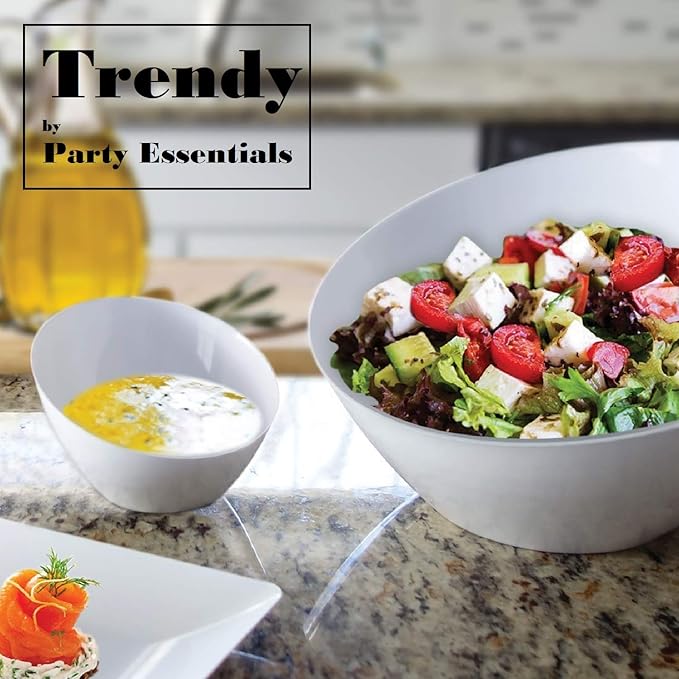 Party Essentials Disposable Hard Plastic Contemporary Angle Bowl, 4-count, 20 oz. White