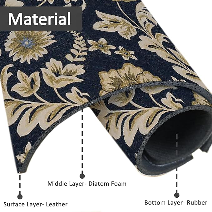 24" X 5.5" Kitchen Sink Splash Guard Faucet Mat Floral Flower Super Absorbent Fast Drying Faucet Guard & Draining Mat Sink Splash Guard Behind Faucet for Kitchen, Bathroom