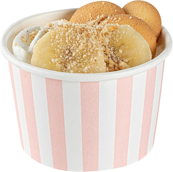 Restaurantware-Coppetta 4 Ounce Dessert Cups, 200 Disposable Ice Cream Cups - Lids Sold Separately, Heavy-Duty, Pink And White Paper Frozen Yogurt Bowls, For Hot And Cold Foods
