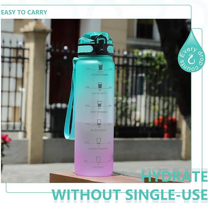 Opard Zip 32oz Plastic Water Bottle Dishwasher Safe, Leakproof Flip-Top Lid, BPA Free Tritan, Wide Mouth Reusable Sports Water Bottle for Gym Hiking Commuting Outdoor Travel and School