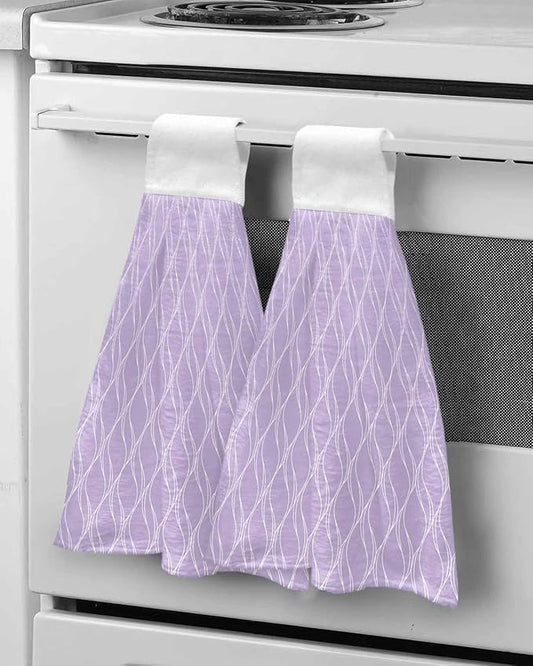 Alandar Home Kitchen Tie Towel Set of 2, Purple Stripes Waves Absorbent Soft Hand Towels for Bathroom Hanging Towels, Abstract Minimalist Art Fast Drying Cleaning Cloth with Loop