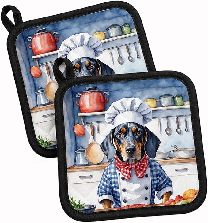 Caroline's Treasures Bluetick Coonhound The Chef Pair of Pot Holders Kitchen Heat Resistant Pot Holders Sets Oven Hot Pads for Cooking Baking BBQ, 7 1/2 x 7 1/2