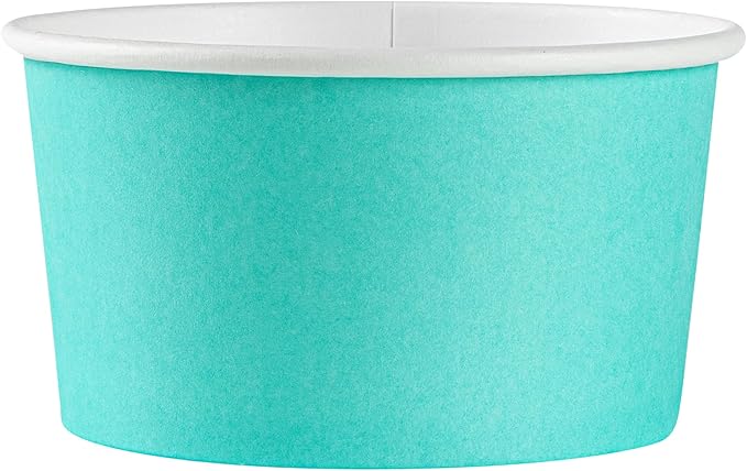 Restaurantware Coppetta 8 Ounce Dessert Cups, 200 Disposable Ice Cream Cups - Lids Sold Separately, Sturdy, Turquoise Paper FroYo Bowls, Striped, For Hot And Cold Foods, Perfect For Gelato