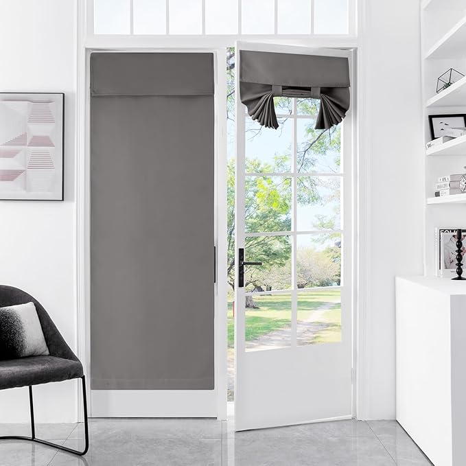 WdFour French Door Curtain, Window Blackout Curtain, Suitable for Front Doors, Side Doors, Door and Window Covers with Insulation and Thermal Insulation Functions. (25W x 70L Inch Dark Gray, 1 Panel)