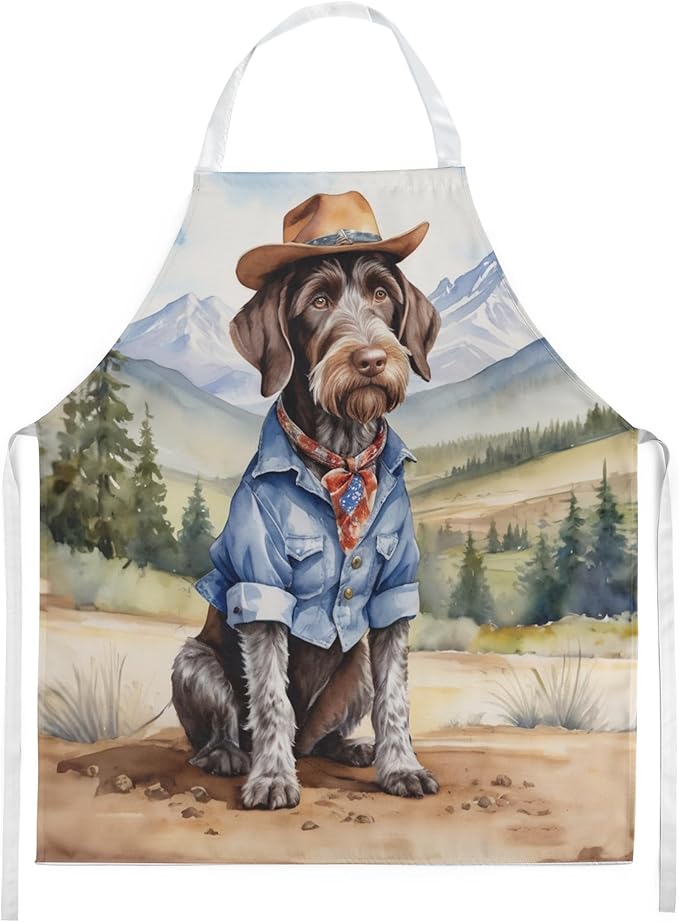 Caroline's Treasures German Wirehaired Pointer Cowboy Welcome Apron Cooking Kitchen Server Baking Crafts Gardening for Adult Women Men, Unisex, Large, Multicolor