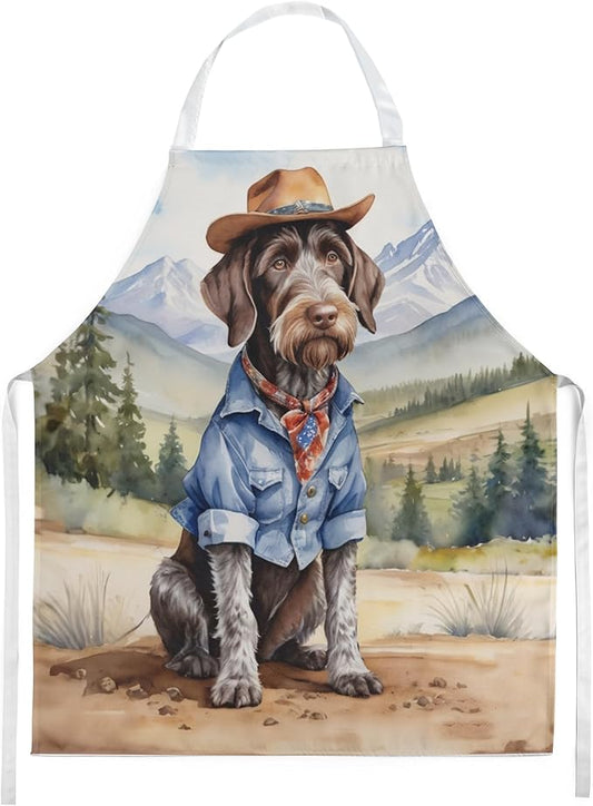 Caroline's Treasures German Wirehaired Pointer Cowboy Welcome Apron Cooking Kitchen Server Baking Crafts Gardening for Adult Women Men, Unisex, Large, Multicolor
