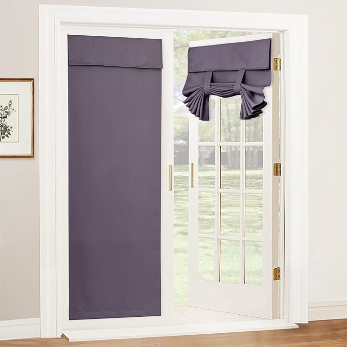 RYB HOME Door Window Curtain - Self Sticky Vertical Blinds Privacy Thermal Insulated Tricia Drapery for French Door Sidelight Curtain, W26 x L72 inch, 1 Panel, Grayish Purple
