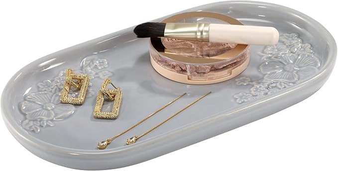 Nicole Miller – Vanity Tray, Floral Ceramic with Hand-Painted Accents, Elegant Home Decor – Perfect for Organizing Toiletries, Cosmetics and Bathroom Essentials (Camille)