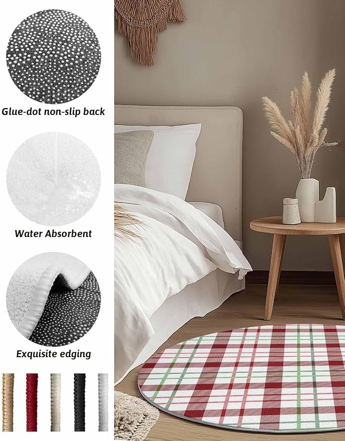 Round Area Rug,Merry Christmas Red Buffalo Plaid Circle Living Room Rug Non-Slip Rugs Indoor Carpet,Green Gradient Stripe Art Soft Comfort Rugs for Bedroom KidsRoom Nursery