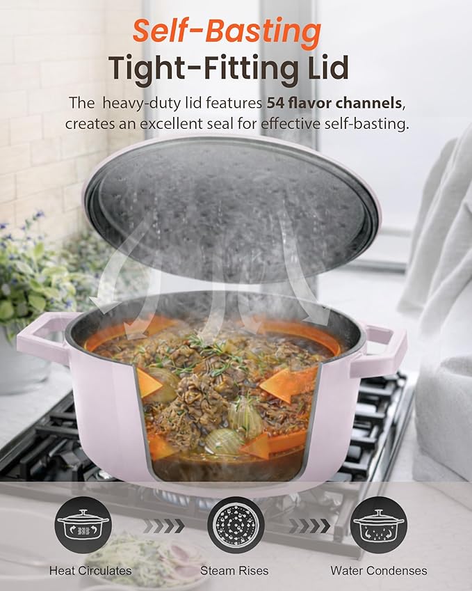 Nuwave 6QT Healthy Enameled Cast Iron Dutch Oven Pot with Lid, Heavy Duty 7-Layer Enamel, Enhanced Rust Protection, Dual Handles, Oven Safe to 500°F for Sourdough Bread Baking, Braise, Stew, Roast