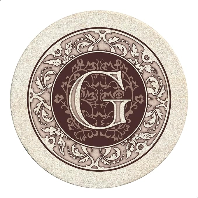 Thirstystone Monogram Coasters, All Natural Stone with Non-Slip Cork Backing, Drink Absorbent & Protects Table, Great for Gifts, Letter G (Set of 4)