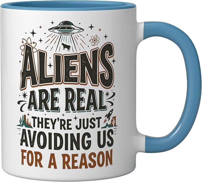 Aliens UFO Space Sci Fi Believer Extraterrestrial Ceramic Mug, Blue/White