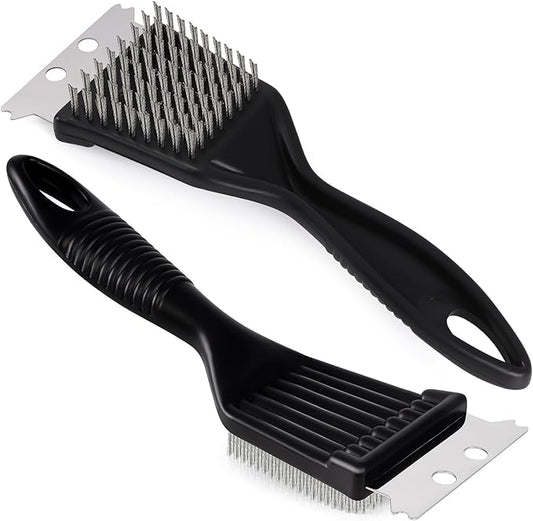 2 Pcs Grill Brush and Scraper,Barbecue Grill Cleaning Brush Stainless Steel Wire Grill Brush BBQ Cleaner Accessories for Outdoor Grill, Durable and Easy to Clean